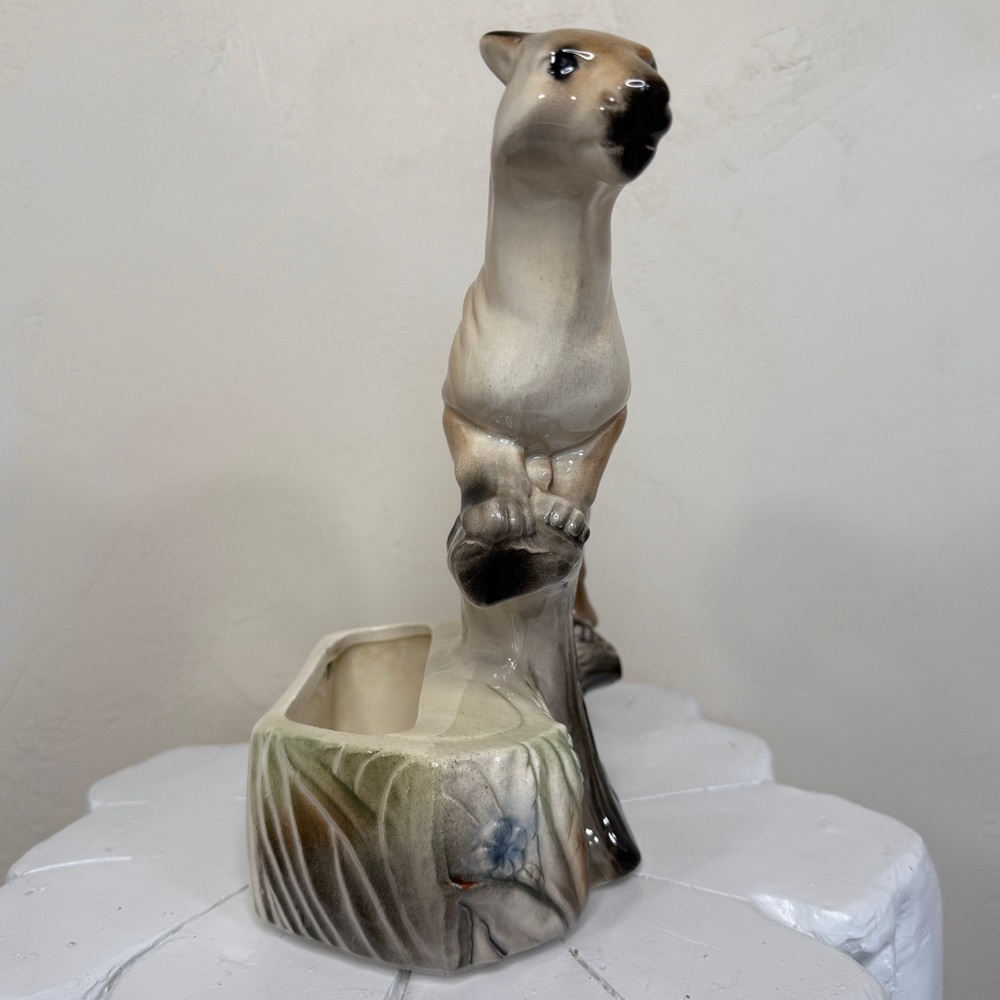 Vintage MCM 1960 Lane & Co Van Nuys CA P-77 Cougar Mountain Lion On Tree Planter - Picture 4 of 17